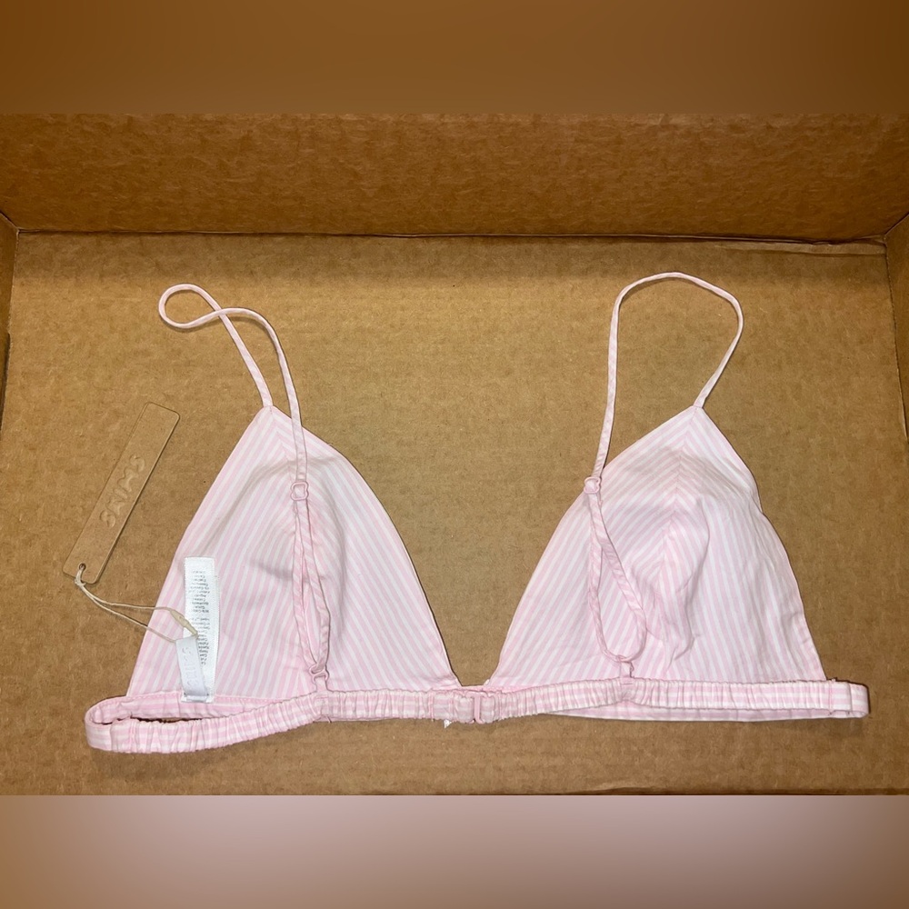 SKIMS TRIANGLE BRALETTE - COTTON POPLIN - CHERRY BLOSSOM STRIPE - L - Picture 3 of 11